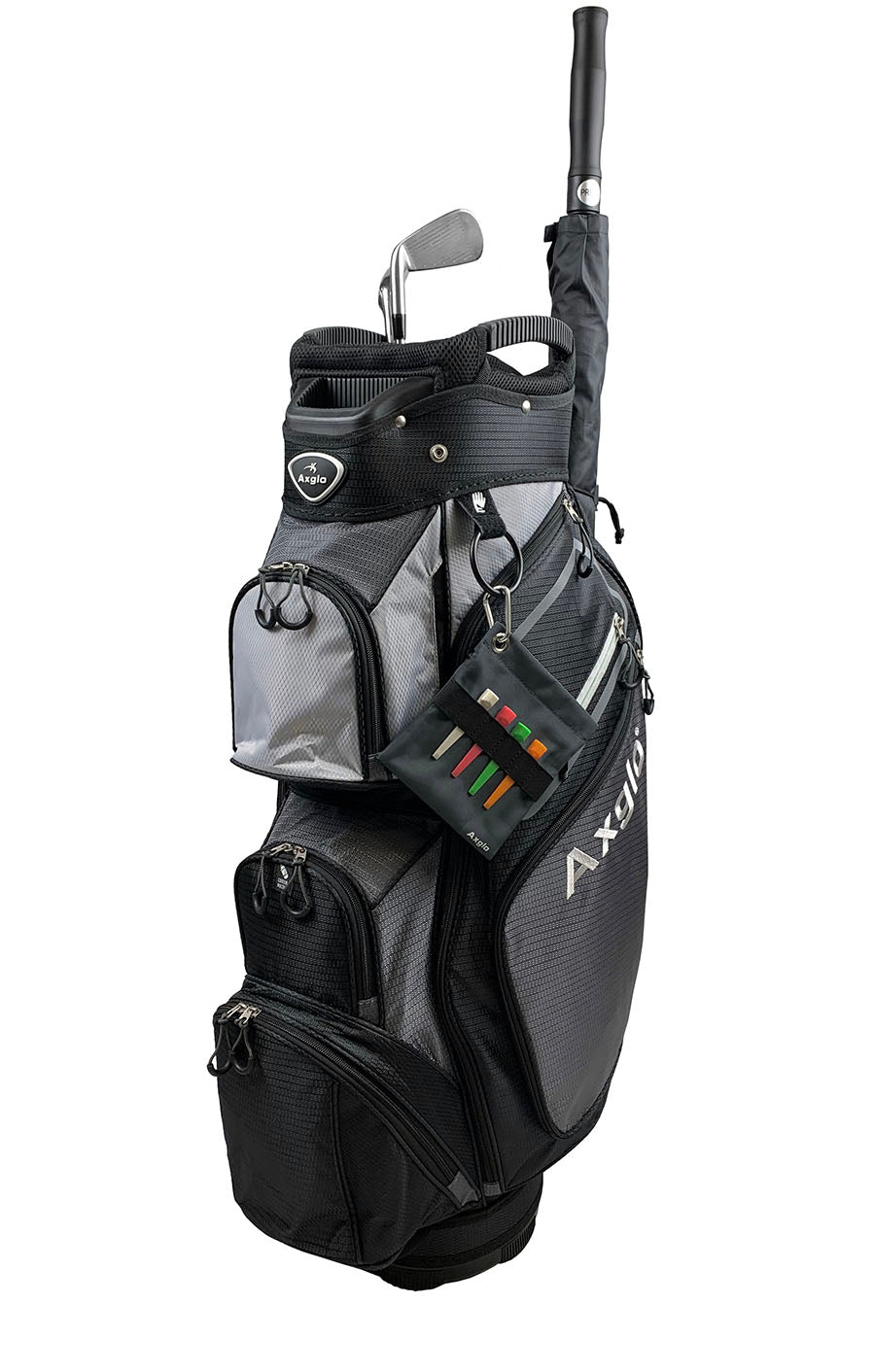 Axglo Golf Cart Bag - Grey/Grey with golf accessories